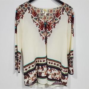 Fig and Flower V-Neck Long Sleeve Women's Top